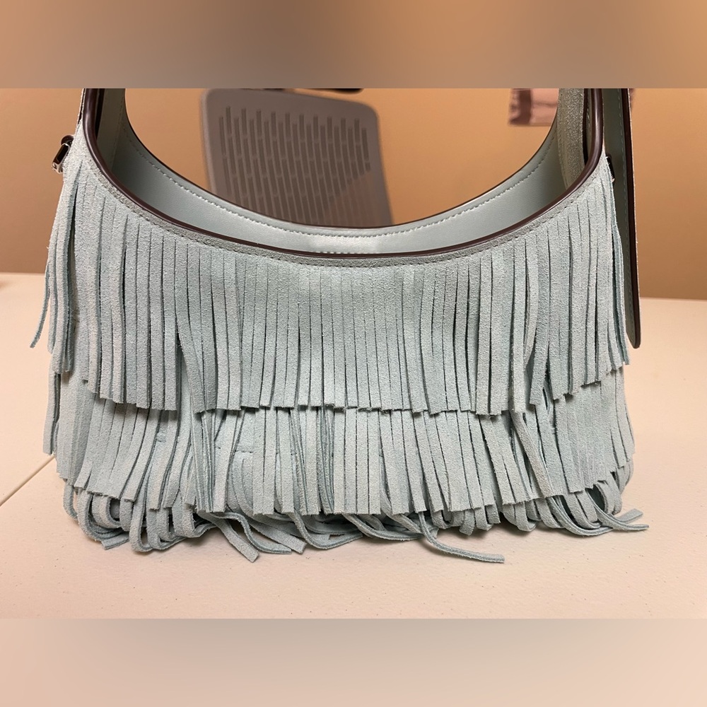 Kate Spade mini 454 Suede Blue Fringe crossbody tote bag - Picture 2 of 16